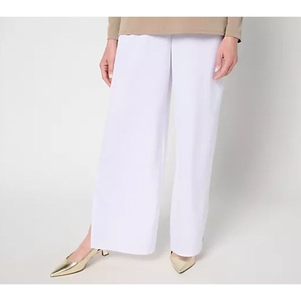 Dennis Basso Womens Regular Pants M Stretch Woven Wide Leg Pull-On White A694260